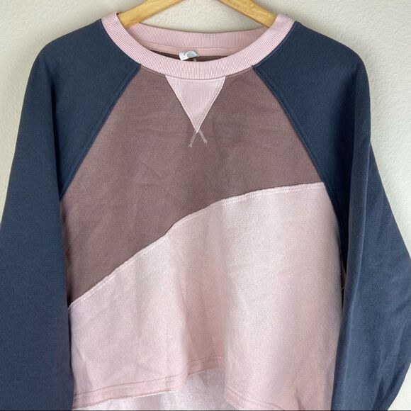 Free People- Women's Colorblocked Crew Neck Sweater, Washed Geranium - Picture 6 of 9